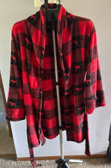 Victoria's Secret Pink Women's Plush Robe Dog Logo Red Black‎ Tie Size M/L Photo 0