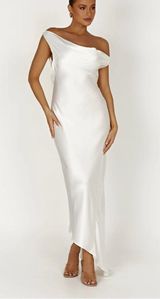 YVETTE Slip Maxi Dress With Asymmetrical Hem - White Photo 0