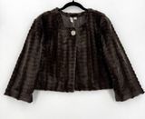Tacera Faux Fur Jacket Women XL Brown Cropped Rhinestone Button Lined Glam Photo 0