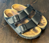Papillio Birkenstock Arizona Platform Sandals 38 Black Two Strap Boho Minimalist Photo 0