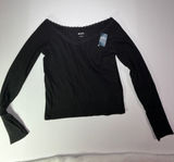 Hollister Black Ribbed Off-Shoulder Long Sleeve Top Photo 0