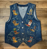 Vintage 90s Unbranded Western Embroidered horse Denim Vest cowboy One of a Kind! Photo 0