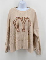 American Eagle Seriously Lived In Waffle Knit Sweatshirt‎ NYC Graphic Tan XS Photo 0