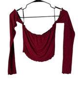 Forever 21 Red Ribbed Off the Shoulder Long Sleeve Cropped Top Women Sz S Photo 0