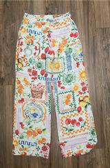 Dee Elly Cherry Farmers Market Fruit Print Wide Leg Lined Pants M NWT Photo 0