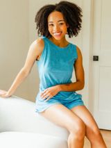 Leena & Lu GOTS Organic Pima Cotton Tank & Shorts Pajama Set - XL - Turquoise Photo 0