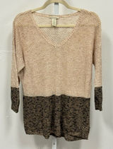White + Warren Linen Cotton‎ Blend Colorblock Knit V-Neck Sweater Beige Small Photo 0