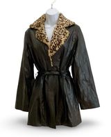 Endurance Vegan Leather Coat with Faux Leopard Collar Photo 0