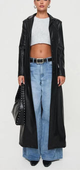 Princess Polly Speak Easy Long Line Faux Leather Coat Black Photo 0