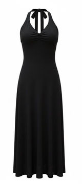 Mystic Vintage Black Halter Midi Dress Y2K Minimalist Dark Fairy Grunge Coquette Witchy Photo 0