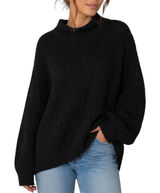 American Eagle Black Chunky Knit Oversized Sweater Cozy Mock Neck‎ Size Large XL Photo 0
