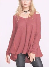 Free People Moonshine Top Womens M Dark Rose V-Neck Cold Shoulder Oversize Flowy Photo 0