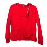 Lauren Ralph Lauren Red Asymmetrical Button Hoodie Crest Sleeve Womens L Y2K Photo 0