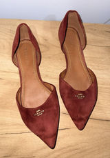 Coach Burgundy Cranberry Red‎ Leather Suede Gold Ballet D'Orsay Flats 10 T Photo 0