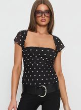 Princess Polly Attraction polka dot cap sleeve mesh top Photo 0