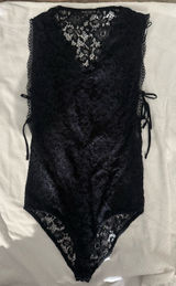 Bershka Black Lace V-Neck Side-Tie Bodysuit Photo 0