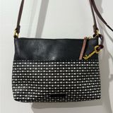 Fossil Fiona Striped Crossbody Bag Purse Handbag Black White Brown‎ With Key N Photo 0