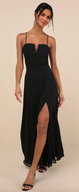 Lulus Sweeney Black Sleeveless Maxi Dress Side lit Chiffon Formal XL NWT Photo 0