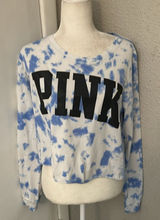 PINK Victoria’s Secret Long Sleeve Tie Dye Crop Top Blue/White L Casual Active Photo 0
