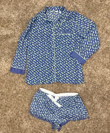 Victorias Secret Blue Floral Polka Dot Pajama Set Long Sleeve Top Shorts Large Photo 0