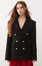 Lioness Women's Sz Medium Double Breasted Blazer with Gold Button Hardware Black Photo 0