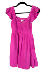 Love Shack Fancy Athalia Hot Pink Cotton Mini Dress Womens S Flutter Sleeve Photo 0