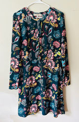 Ann Taylor LOFT Dress Womens 10T Tall Teal Green Floral Paisley Henley Shift Photo 0