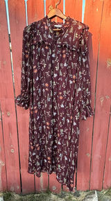 Eloquii Elements Floral Long Sleeve Midi Dress - Burgundy - size 16 Photo 0