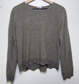 VTG 90s‎ Clio Women Granola Girl Sweater Medium Brown Scalloped Pointelle Goblin Photo 0