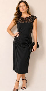 Ralph Lauren Black Lace Sequin Illusion Sheath Dress 14 Ruched Cocktail Attire Photo 0