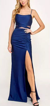 Emerald Sundae‎ Mesh Panel Maxi Dress Size Extra Small Blue Side Slit Gown NEW Photo 0