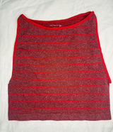 Free People Red Heathered and Bright Red Striped V-Neck Sweater Photo 0