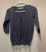 Zara Knit Cardigan Sweater Womens Small Navy Blue Scoop Neck 3/4 Sleeve Button Photo 0