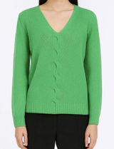 Talbots Green Wool Cashmere Cable Knit Detail V-Neck‎ Sweater Women's Size L Photo 0