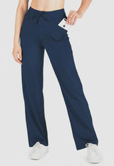 YogiPace Navy Blue Wide Leg Athletic Pants Drawstring Waist Womens Medium NWT‎ Photo 0