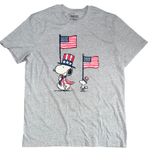 Peanuts Snoopy Woodstock American Flag Graphic T-Shirt Gray Large Patriotic Tee Photo 0