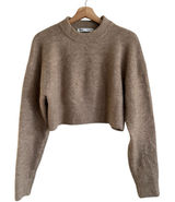 Zara Knit Mock Neck Top Sleek Cropped Brown Long Sleeve Pullover Sweater Size M Photo 0