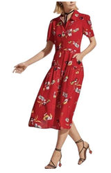 CAbi Midi Dress Afternoon Floral Fit & Flare Puff Sleeve Pockets Size L Photo 0