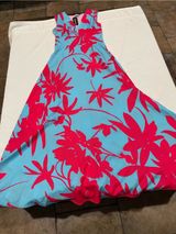 Sleeveless Maxi Dress in Turquoise with Hot Pink Floral Print Photo 0