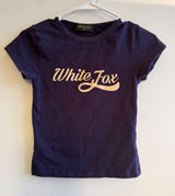White Fox Boutique Women Navy Blue Graphic Logo Baby Tee XS Short Sleeve Shirt Photo 0