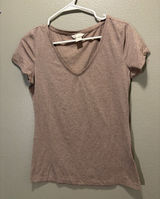 HM Basic Womens V-Neck T-Shirt Heather Taupe Brown Short Sleeve Tee Size M Photo 0