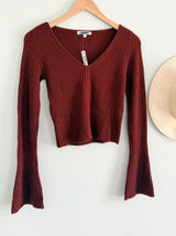 Madewell | NWT Merino Wool Ribbed V Neck Sweater Top Deep Rust | Sz S Photo 0