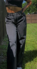 Abercrombie & Fitch Black Faux Leather Waist Jeans: ‘90s Relaxed Jean High Rise Photo 0