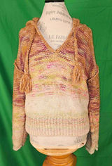 Pilcro Anthropologie Womens Brown Pink‎ Fringe Knit Hoodie Sweater Small Photo 0