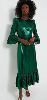NWT Pomander Place Tuckernuck Lillith midi dress emerald lurex small Photo 0