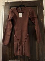 Forever 21 Brown Ribbed V-Neck Sweater Dress with Braided Detail Photo 0