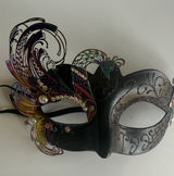 Spirit Black Venetian Peacock Masquerade Mask with Multicolor Lasercut Metal Photo 0
