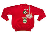 Vintage Dana Scott Christmas Sweater Women L Red Gold Ornament Gold Embroidery Photo 0