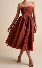Lulus Women’s Sleeveless Analeia Rust Jacquard Lace-Up Midi Dress Size Medium Photo 0