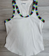 Free People We The Free Women's Cream Tank Top with Multicolor Trim Photo 0